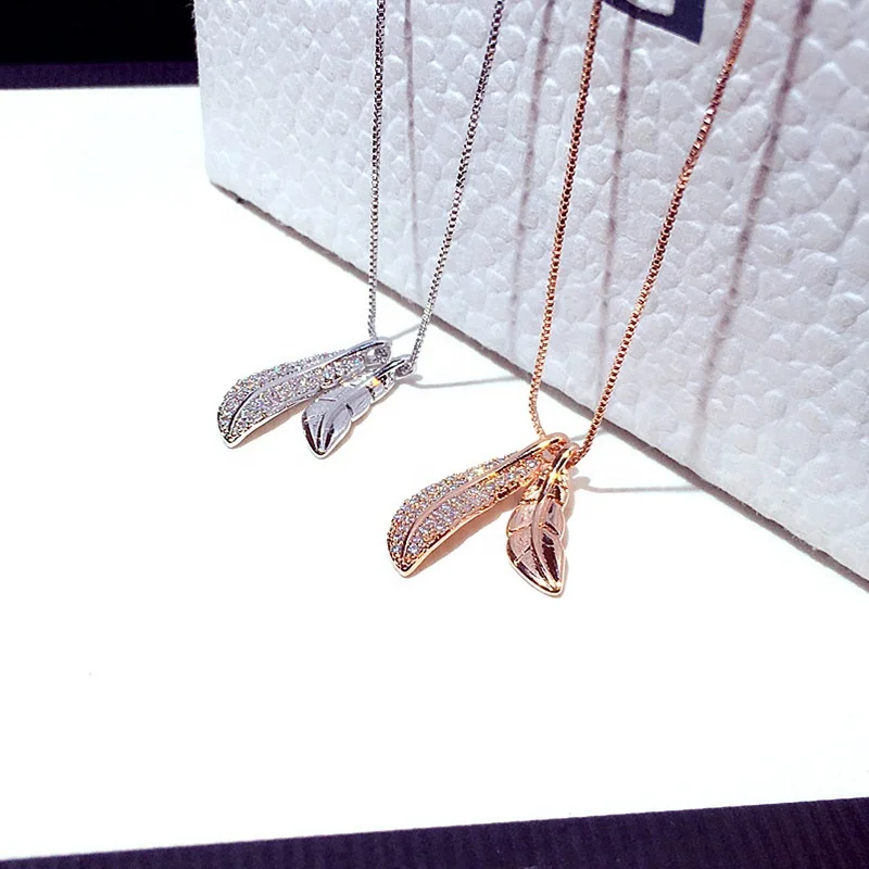 

New Fashion Korean Short Necklaces Simple Rose Gold Color Silver Color Rhinestone Leaves Pendant Clavicle Necklace For Women