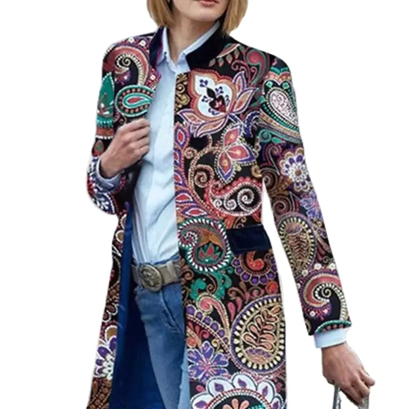 

Autumn and winter new Vintage print fashion long-sleeved Casual coat