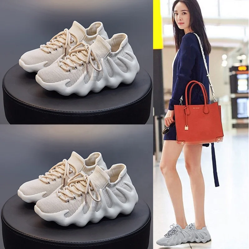

Wholesale Volcano Flying Woven Breathable Socks Shoes Women Solid Color Front Laces Comfortable Fashionable Sneakers, Customized color