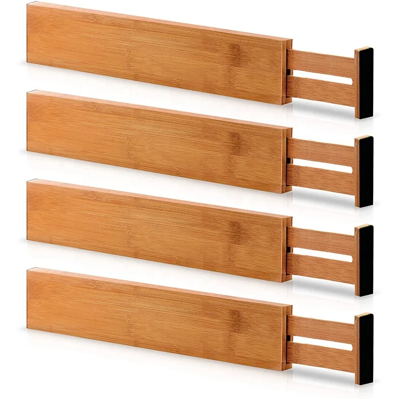 

Bamboo Adjustable Drawer Dividers Organizers - Big Expandable Utensil Organizer Separators for Kitchen, Dresser, Bedroom