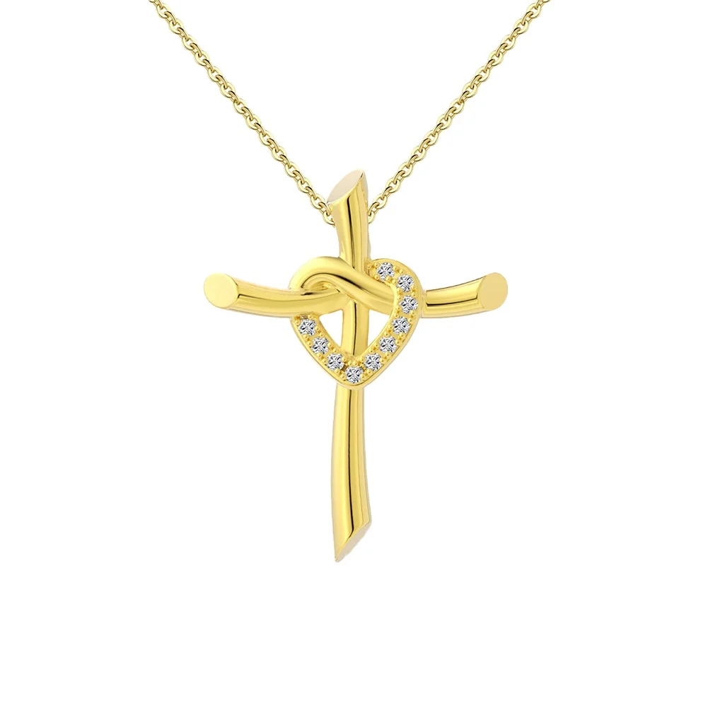 

Jiangyuan 925 Silver Cross Heart Necklace Fine Jewelry 14K Gold Cable Link Necklace Chain Women Necklace