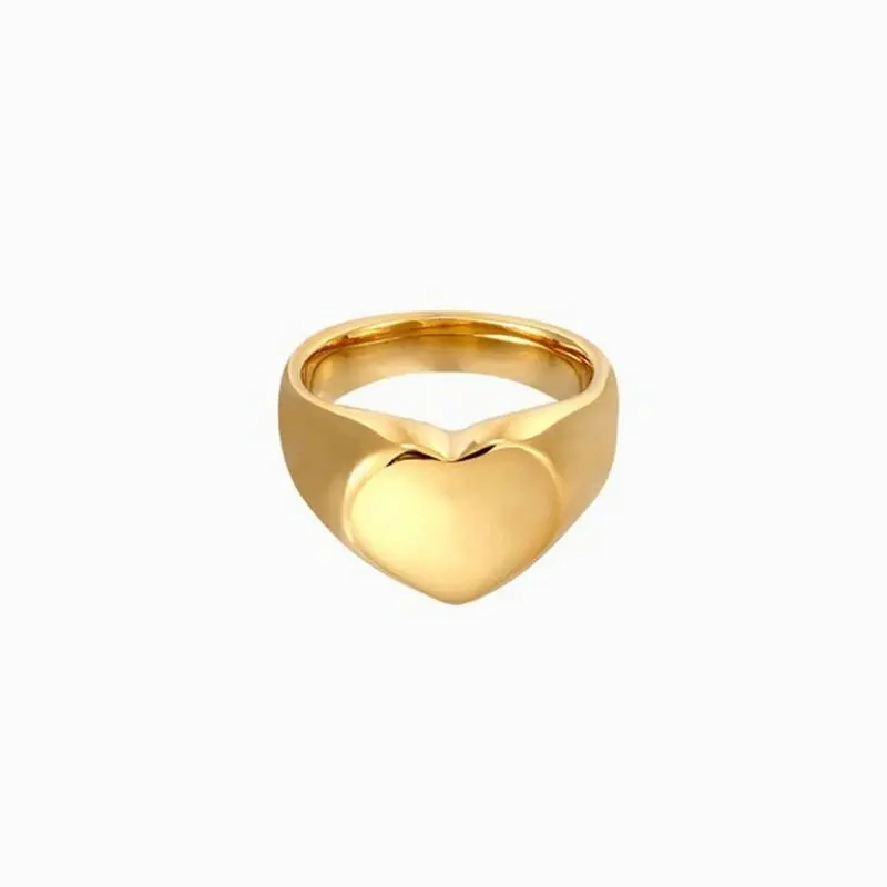 

High Quality 18K Gold Plating Stainless Steel Heart Shape Chunky Ring For Women Signet Gold Ring Wedding Jewelry Finger Rings