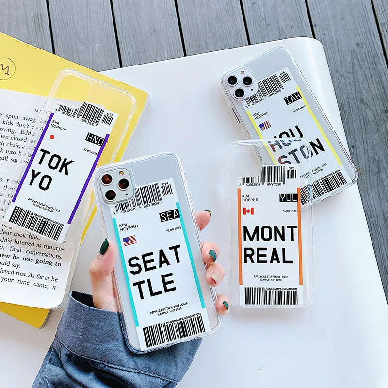 

Customize OEM Clear Boarding Pass Air Ticket Design Mobile Cover Phone Cases for iPhone 12 7 8 x xs xr for iPhone 11 Pro