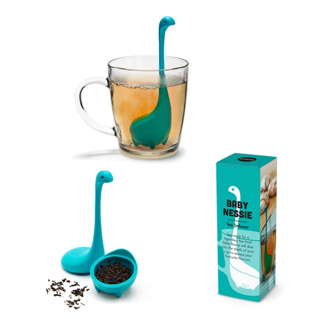 

J710 Eco Friendly Silicone Monster Shape Tea Infuser Dinosaur Tea Infuser Strainer With Long Handle Neck, Stock or customized