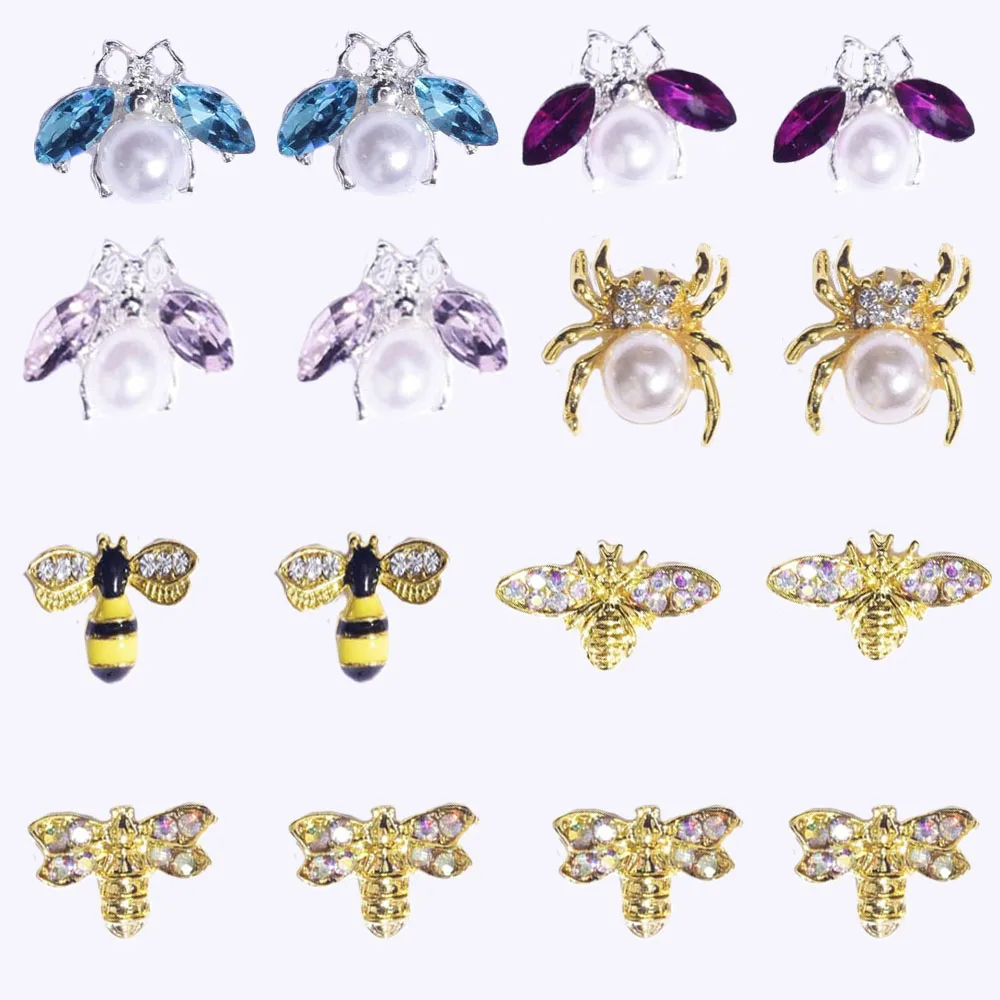 

10pcs Gold CZ Spider Charms Gold Silver Plated Brass Spider Bee Rhinestone Nail Charm