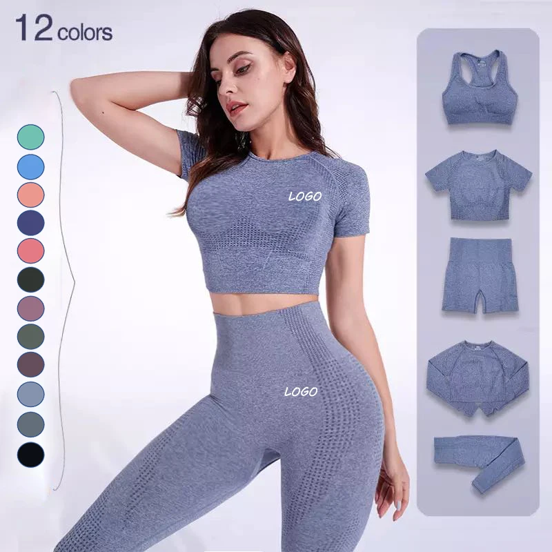 

Wholesale yoga 5 piece yoga set workout sportswear customized private brand women seamless gym fitness set, Customized colors