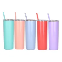 

Stainless steel 20 oz skinny tumblers double wall insulated straight water cups wine tumbler with lids and straws