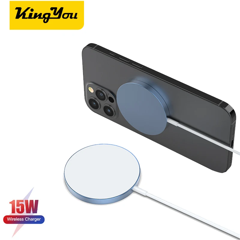 

Kingyou OEM Small MOQ Magnetic Wireless Charger for iphone 13 pro max 15W Fast Charging Pad Metal Housing