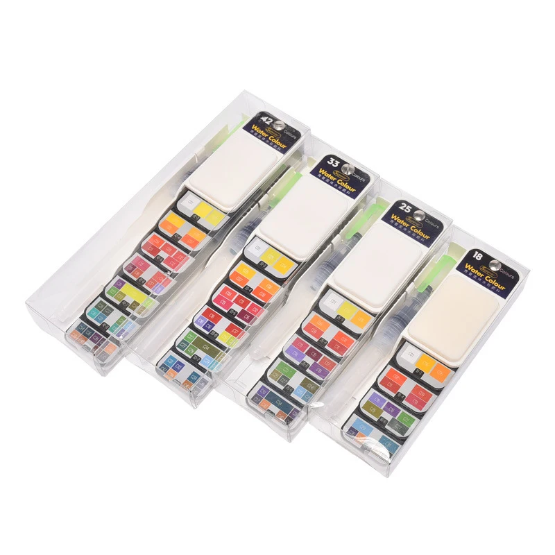 
Superior New Watercolor 18/25/33/42 Shape Solid Water Color Paint Set Pocket Travel Bright Color Fan With Water Brush Pen 