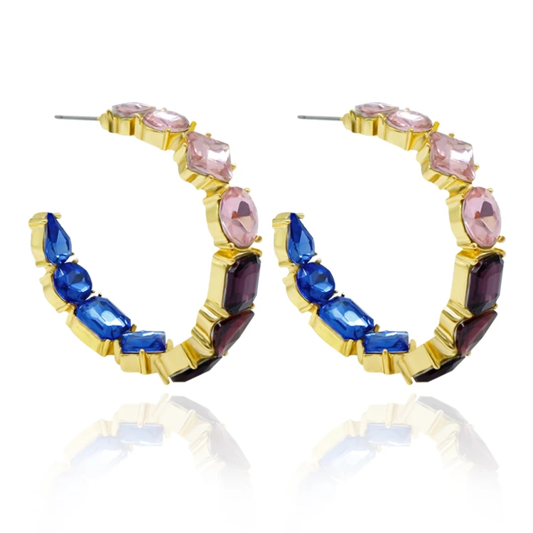 

New Design Simple Big Round Large Colorful Crystal Hoop Earrings For Women, Picture