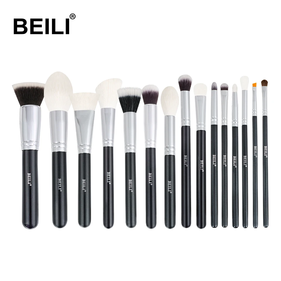 

BEILI beauty makeup brush combination 15 professional eye/face makeup brushes powder foundation eyebrow brush goat horse foal