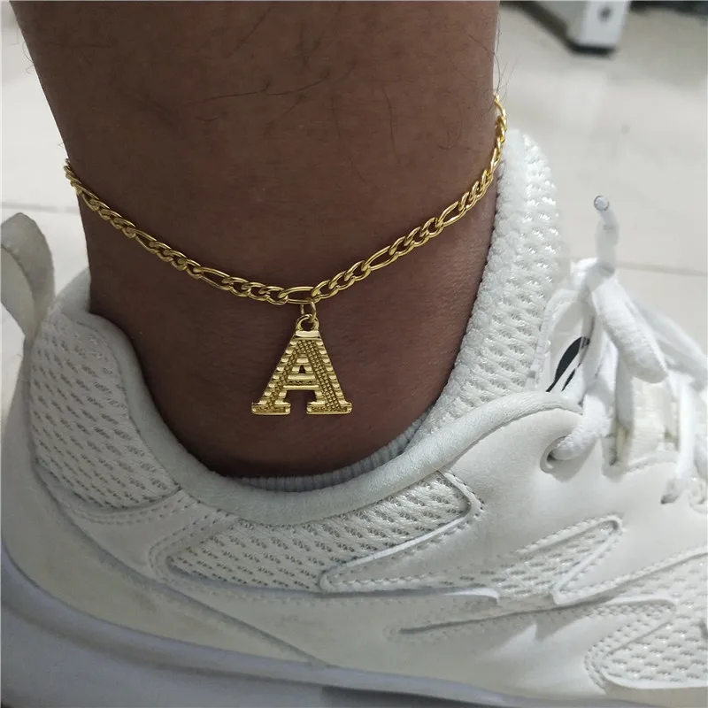 

A-Z Initial Letter Anklet For Women 18K Gold Alphabet Anklets Bracelet Boho Foot Jewelry Gift Women Accesorios Mujer, Dark blue