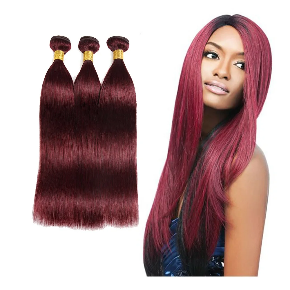 

Amazon Hot Sale Wine Red 100% Human Hair Vendor Brazilian Virgin Hair Weft Extensions Straight Cuticle Aligned Hair Bundle