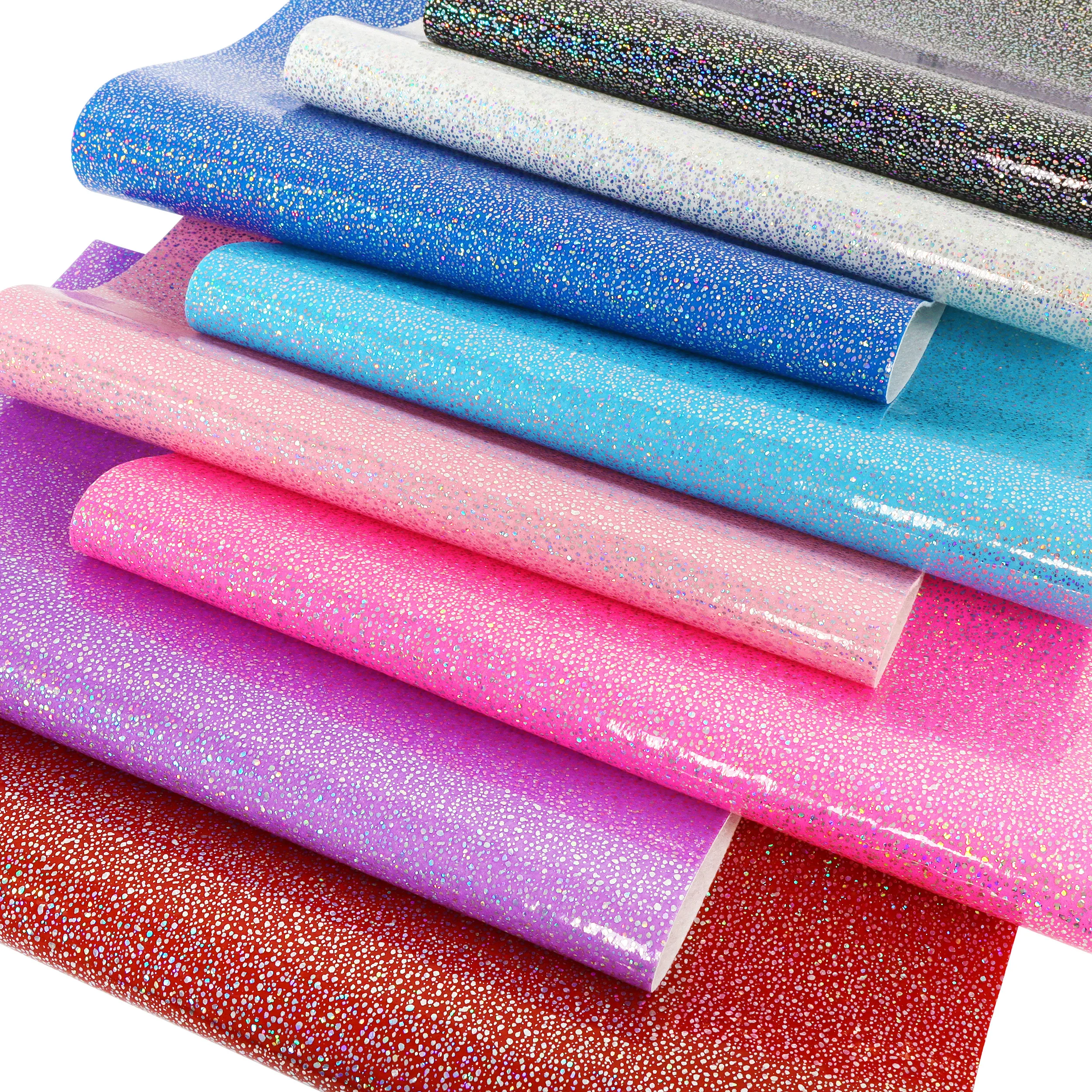 

2022 A4 21CMX30CM Glitter Holographic Faux Leather sheets Smooth Fine Glitter Synthetic Leather Fabric For DIY Bows Bags Shoe