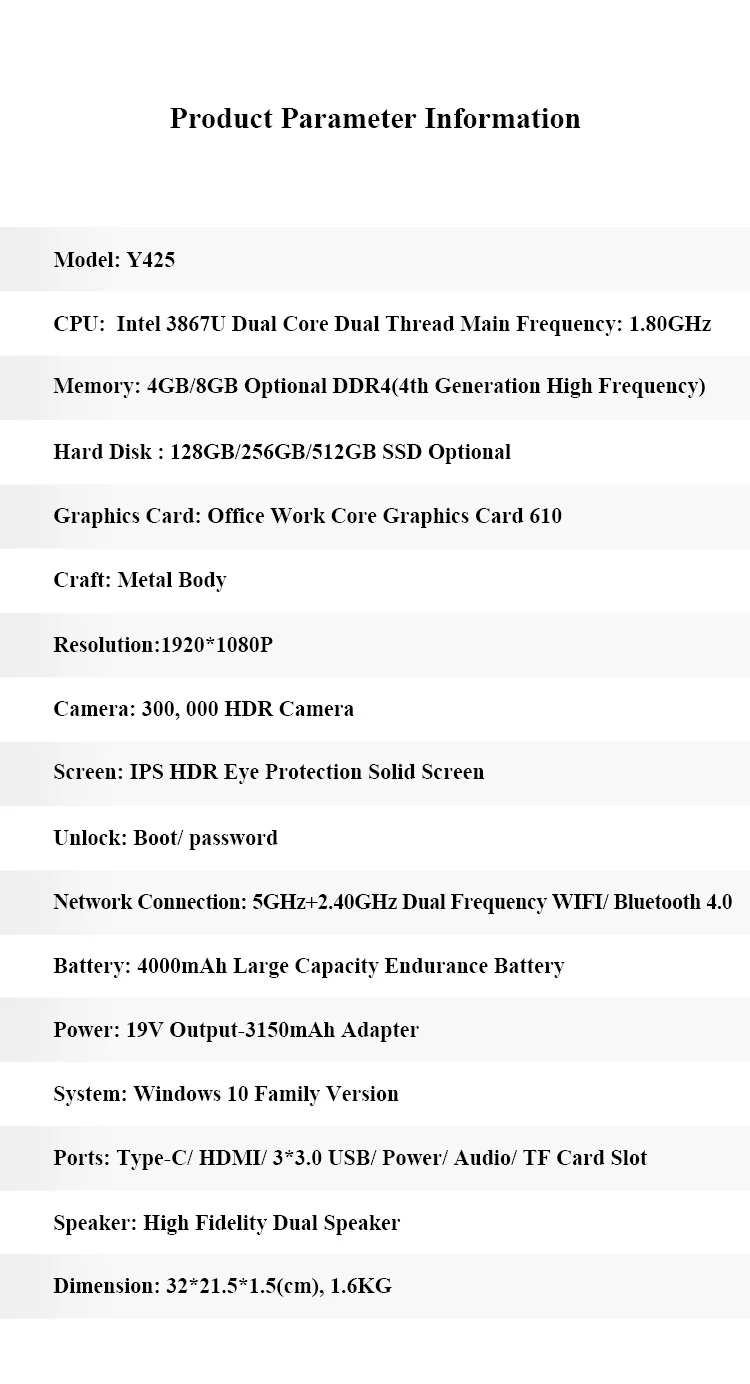 Ultra Thin Business Laptop with 512GB SSD 14" Display and Intel Celeron 3867U Processor