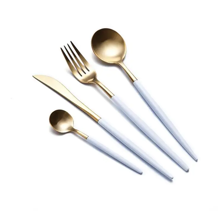 

Jieyang Royal 18/10 Matte Gold/white Stainless Steel Spoon Fork Knife Cutlery/flatware/silverware Sets