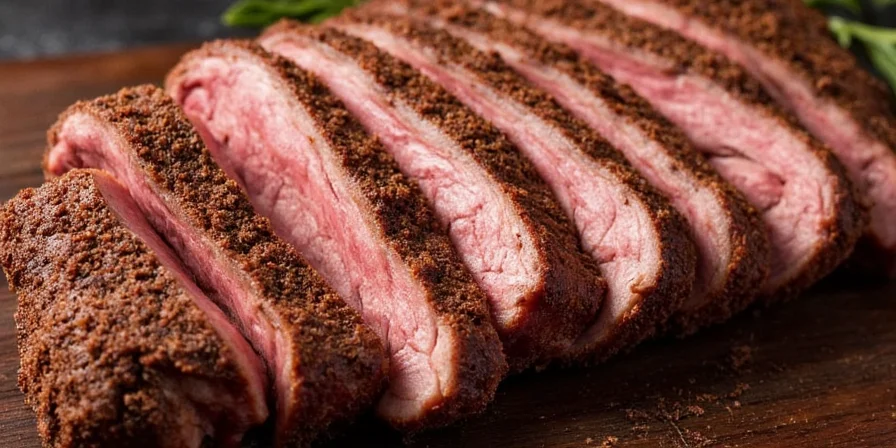 Applying spice rub to brisket with hands