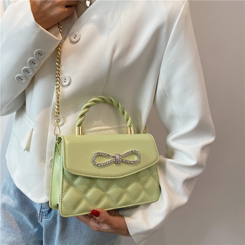 

Luxury Handbags Women Handbag Bow Chain Shoulder Bag Solid Color 2021 Designer Crossbody Leather Bag, Customizable