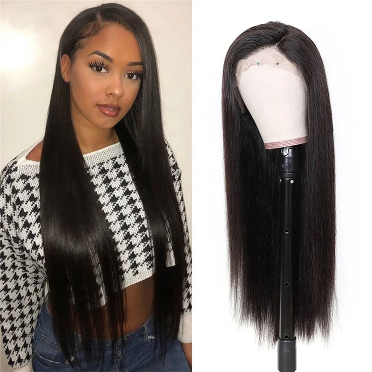 

Cuticle Aligned Raw Virgin Hair Long Straight Human Hair Lace Front Wigs for Black Women, 1 1b 2 4