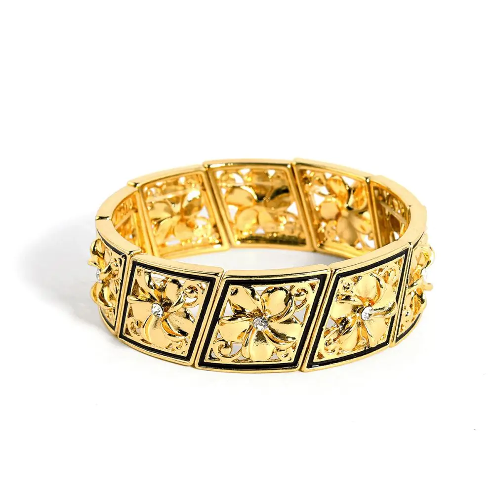 

Trendy Bohemia 14k gold plated Elastic Geometric Flowers wide trendy bracelet 2023 women men