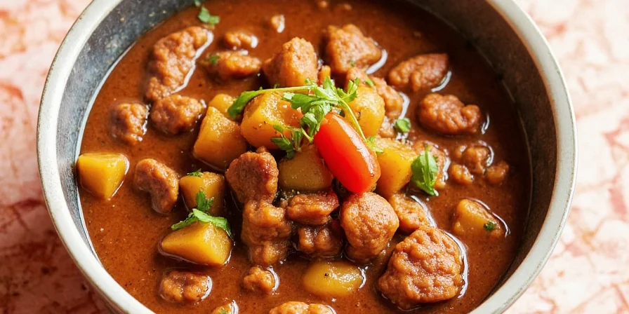 Final plated dish of North African stew