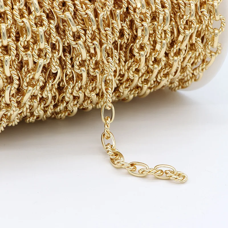 

Jiexing Wholesale 14K Gold Plated Big Thick Textured Shape Link Chain for Jewelry Necklace Bracelet Making Chain Roll