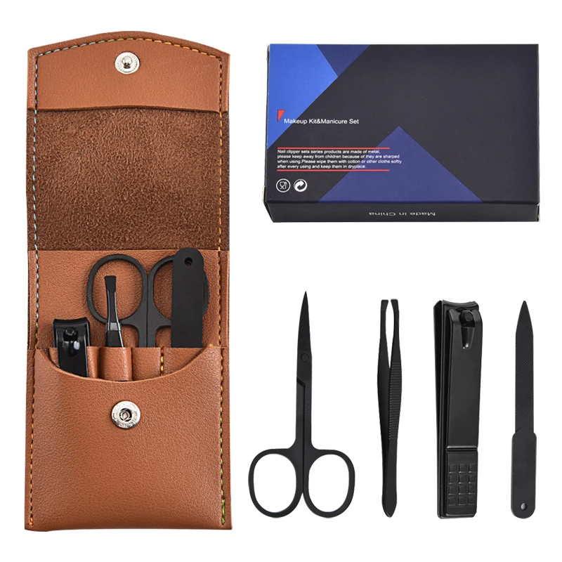 

Promotional giveaway 4-piece nail clipper set manicure tools with PU leather bag stainless steel nail clippers beauty scissors