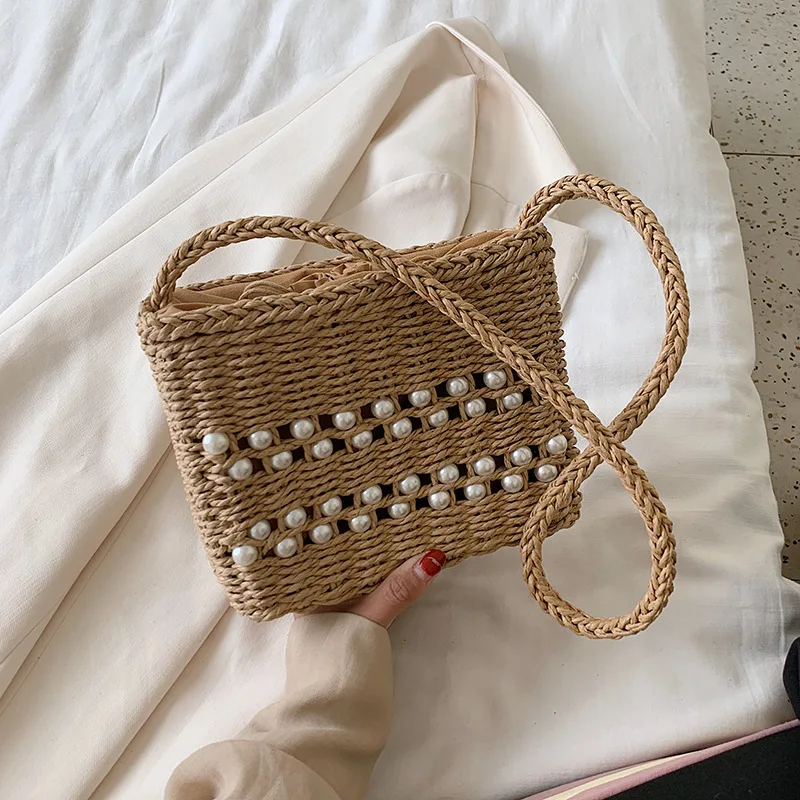 

womens summer purses summer 2021 rattan purse for women with pearl, 6 colors available