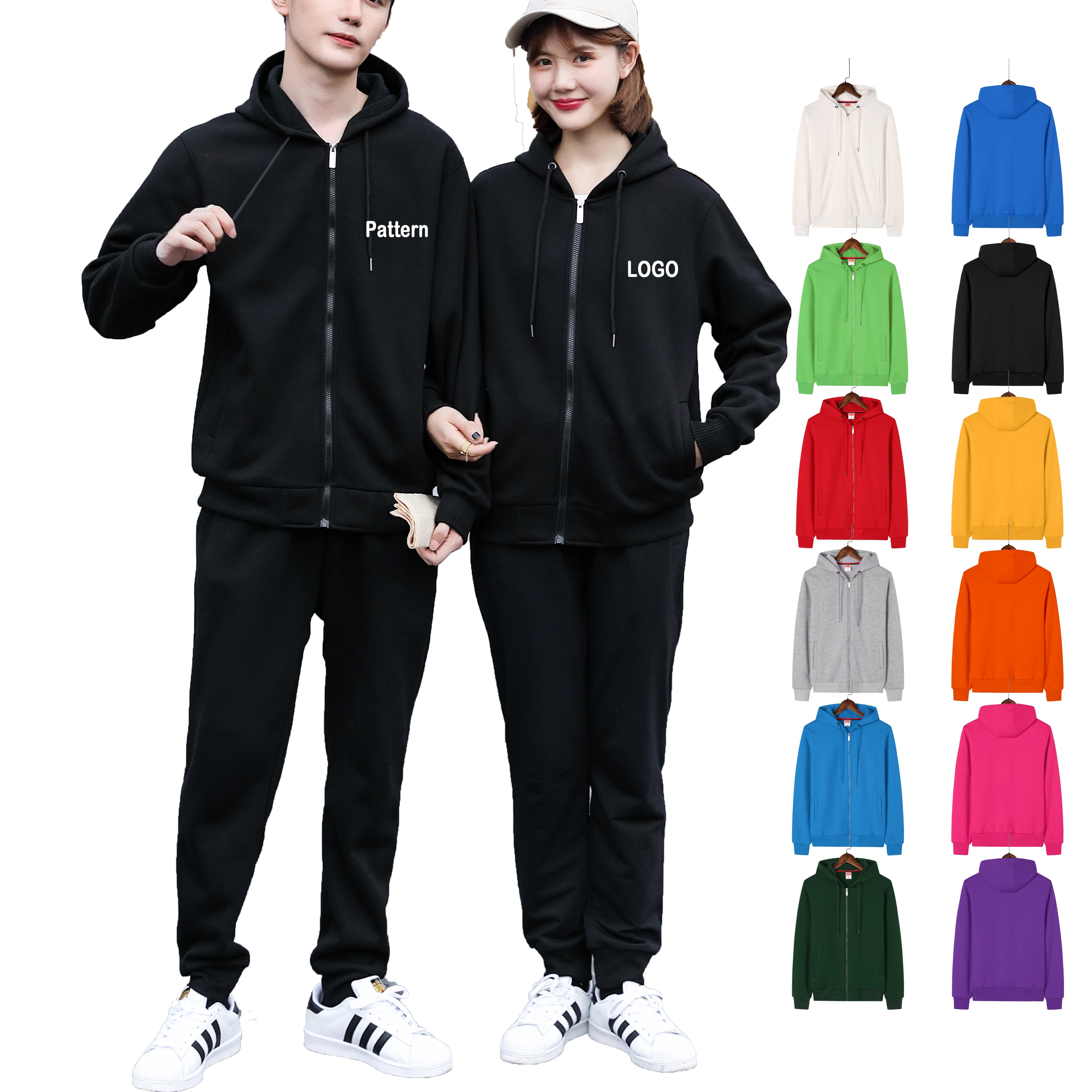 

Wholesale Plain Sweatshirt Unisex Combed Polyester Oversized Custom Sweater Zip Hooded Men's Hoodies, Solid color