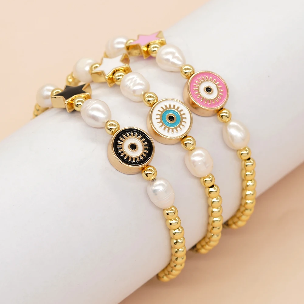 

Go2boho Enamel Gold Plated Star Evil Eye Charm Bracelets For Women Fashion Popular Design Freshwater Pearl Bead Friendship