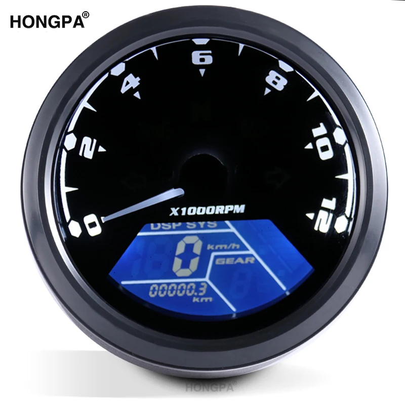 

12000RPM kmh/mph Gauge Motorcycle Odometer LCD Digital Tachometer Speedometer Motorcycle