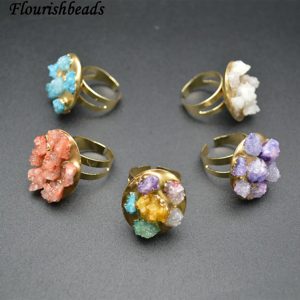 

Gold Plated Mix color Druzy Stone Beads Resizable Big Rings Fashion Jewelry