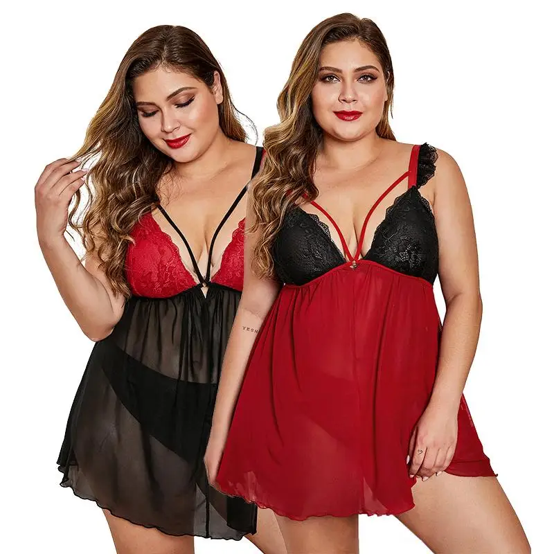 

Women's Lace Color Block Babydoll Teddy Lingeries Fashion Hot Sexy Plus Size Lingerie For Fat Women, Red