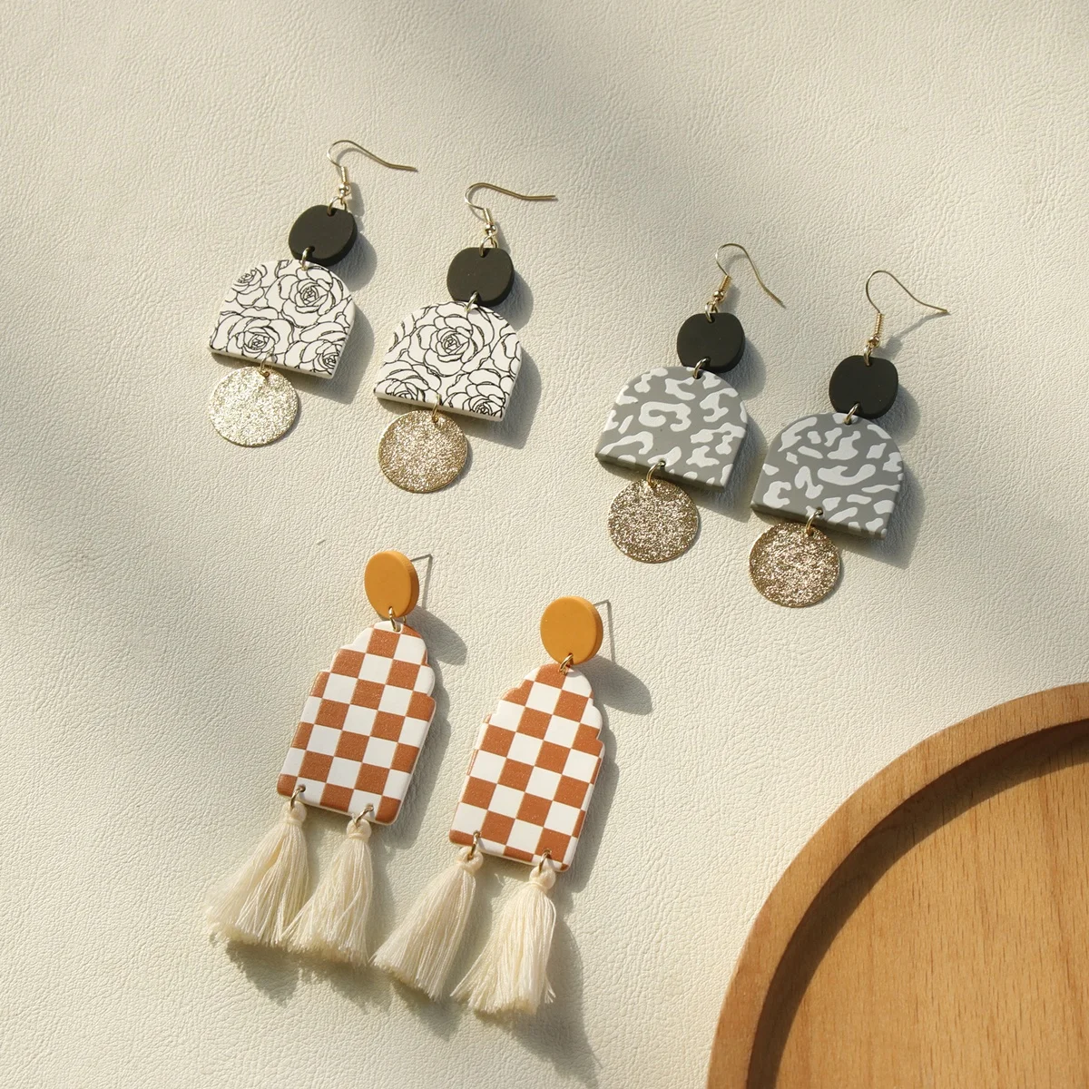 

JUHU black white stripes acrylic earrings fashion Jewelry chunky Acrylic colorful Clay Cute Spot tassel earings for women