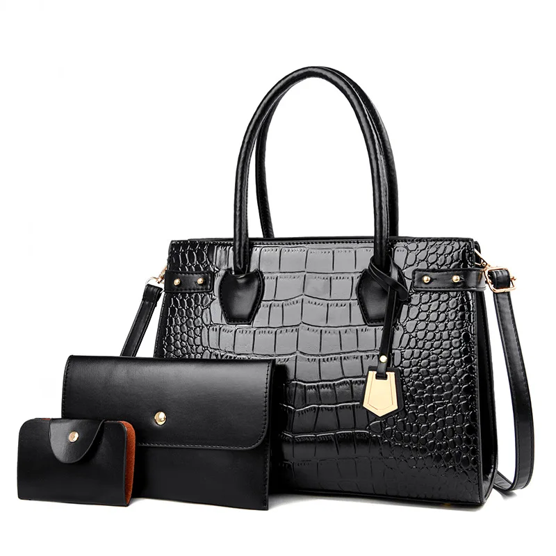 

Hot sale alligator pu leather ladies hand bags shoulder women bags luxury 3pcs purse and handbag set