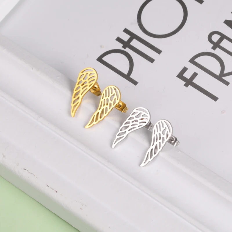 

2021 Fashion Women Earrings Stainless Steel Wings Hoop Earrings Gold Plated Wholesale Custom Earrings Jewelry Gifts For Girls, Steel color, gold