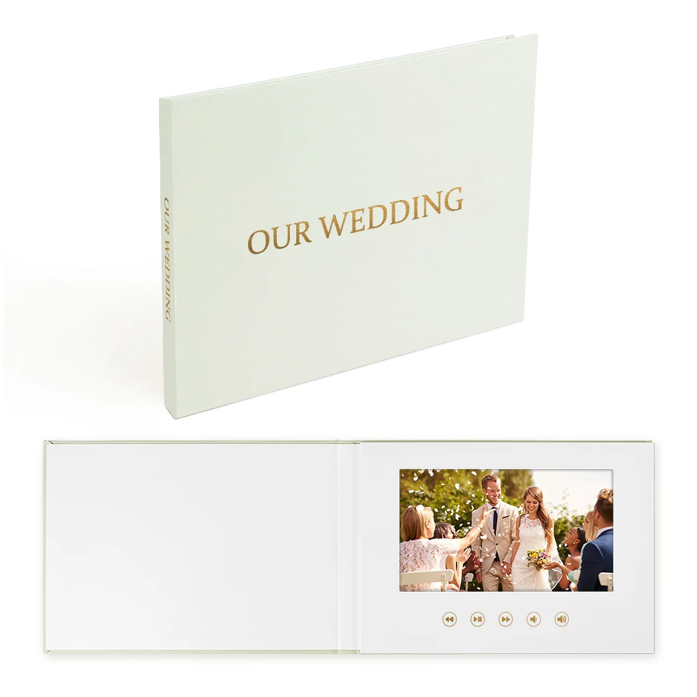 

7 inch lcd brochure hardcover blank video book with gold foil video linen hardcover video album