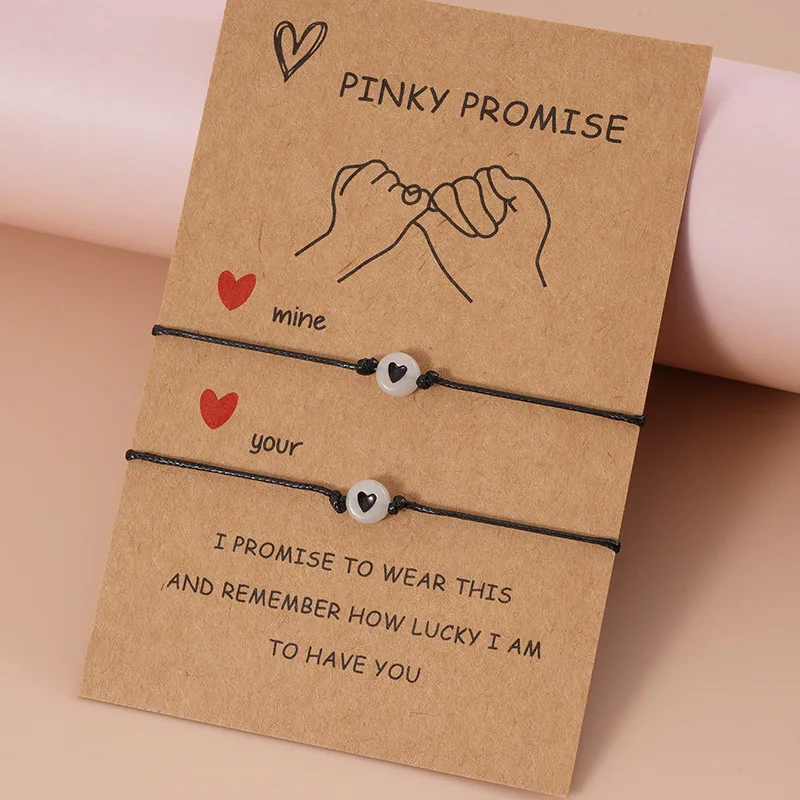 

2Pcs Pinky Promise Matching Bracelet Friendship Jewelry Luminous Glow In The Dark Heart Bead String Bracelet For Friends Couples