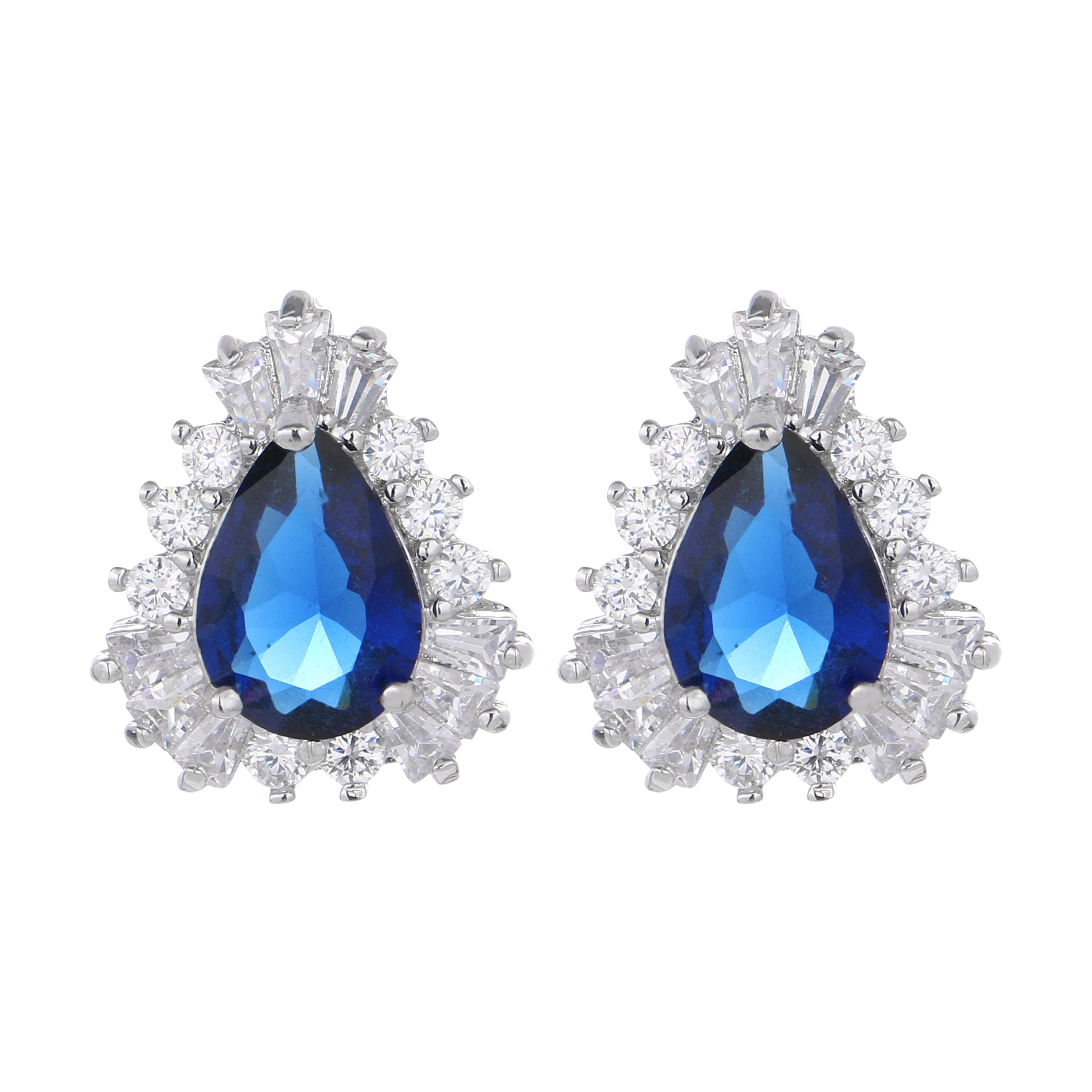 

Women Jewelry Blue Sapphire Earrings Stud White Gold Waterdrop Stud Earrings Shiny Christmas Gifts