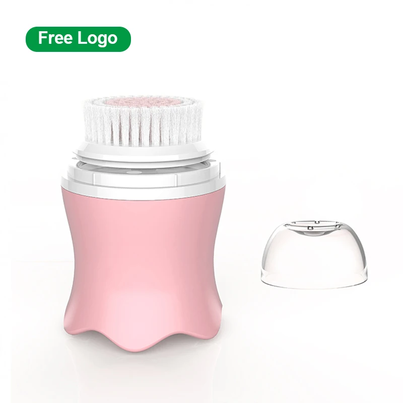 

Free Logo mini rotating custom rechargable silicone electric facial cleansing brush, Pink