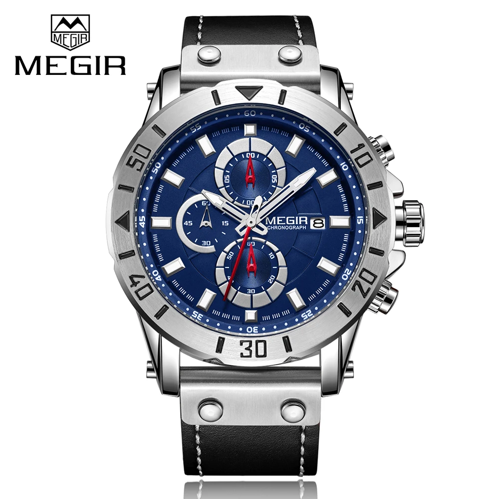 

MEGIR 2081 Top Brand Luxury Leather Strap Quartz Men Watches Casual Date Business Sport Clock Chronograph