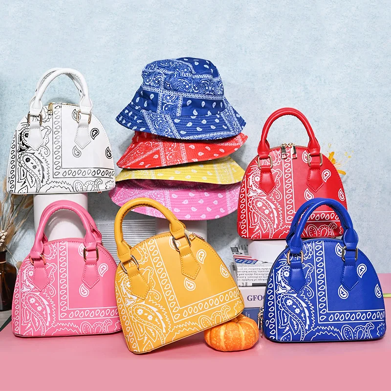 

Bags women shoulder bags bandana messenger handbag 2021 New Luxury paisley purse and hat set for wholesale, 6 colors