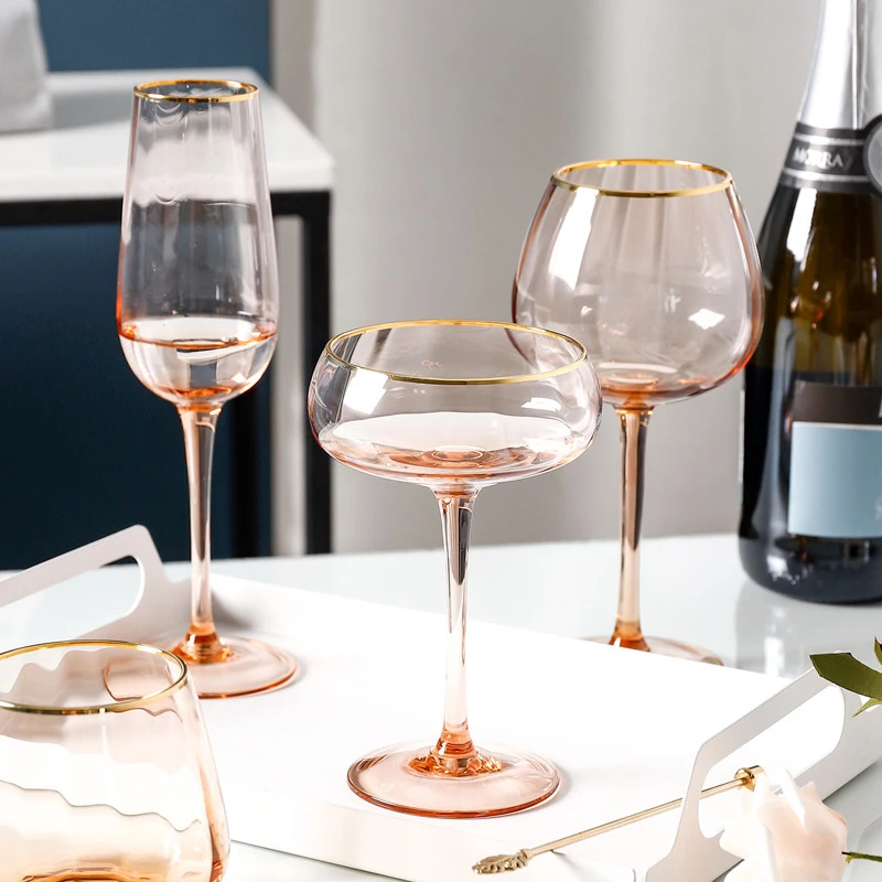 

Gold Rim Vintage Pink Martini Colored Gift Crystal Cocktail Glass Set