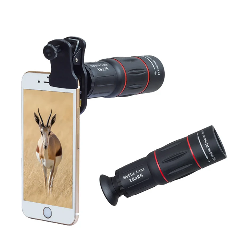

With Clip 18X Zoom Mobile Phone Telescope Lens APL-T18 Telephoto External Smartphone Camera Lens for iPhone X Samsung Galaxy S9