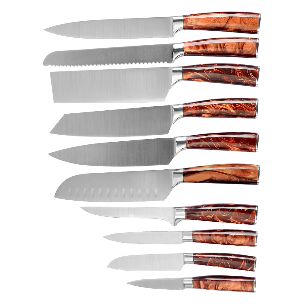

Amazon Hot Nakiri Slicing Santoku Boning Paring Resin Handle Stainless Steel Swiss Chef Kitchen Knife Set Wholesale Knife Sets