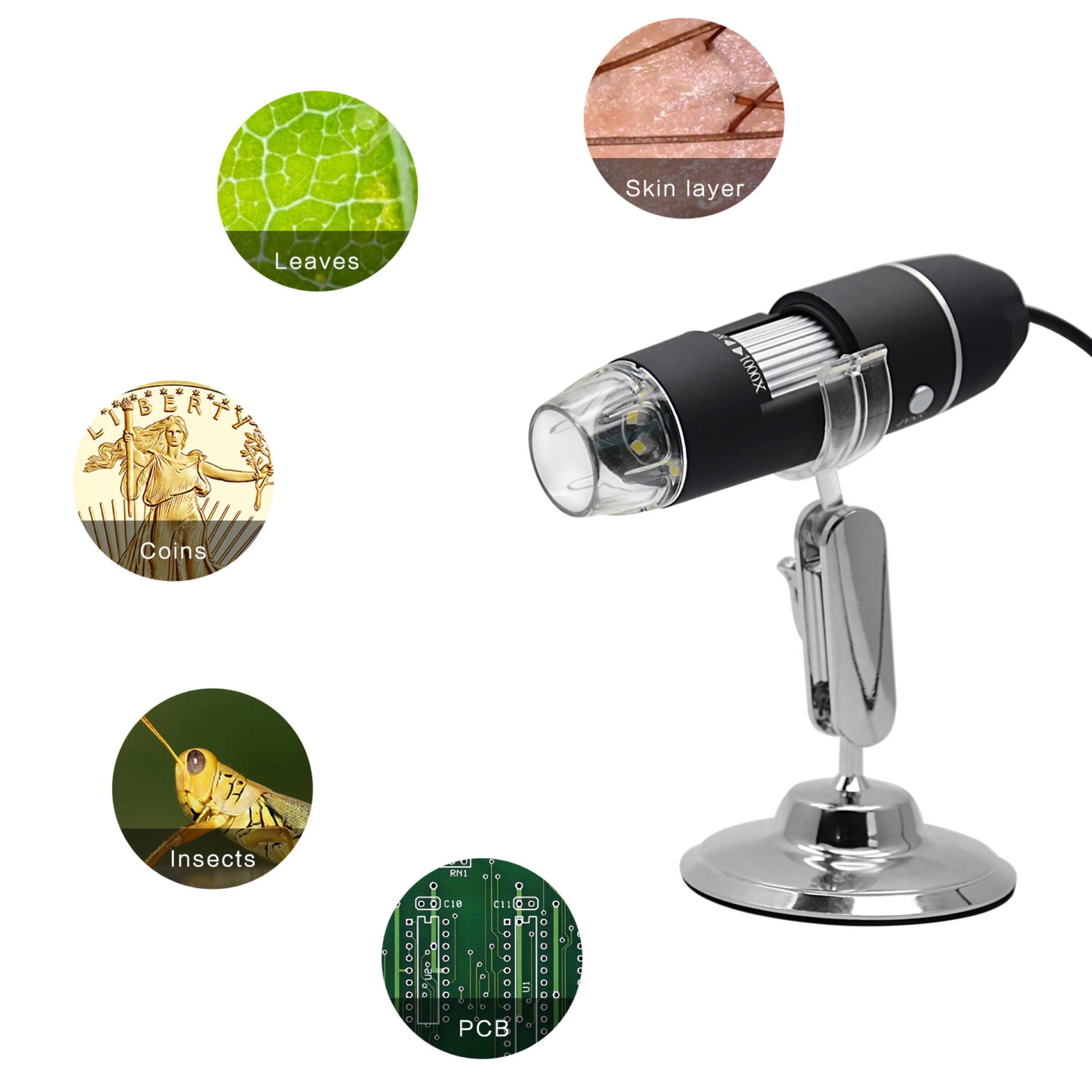 Usb Digital Microscope Portable With 2mp,1080p Hd,1000x Magnification