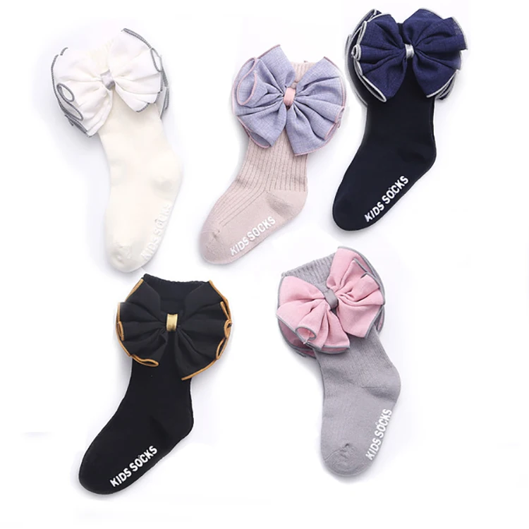 

new spring cotton socks non-slip kids sock knee high baby girl sock with bow, As picture shows