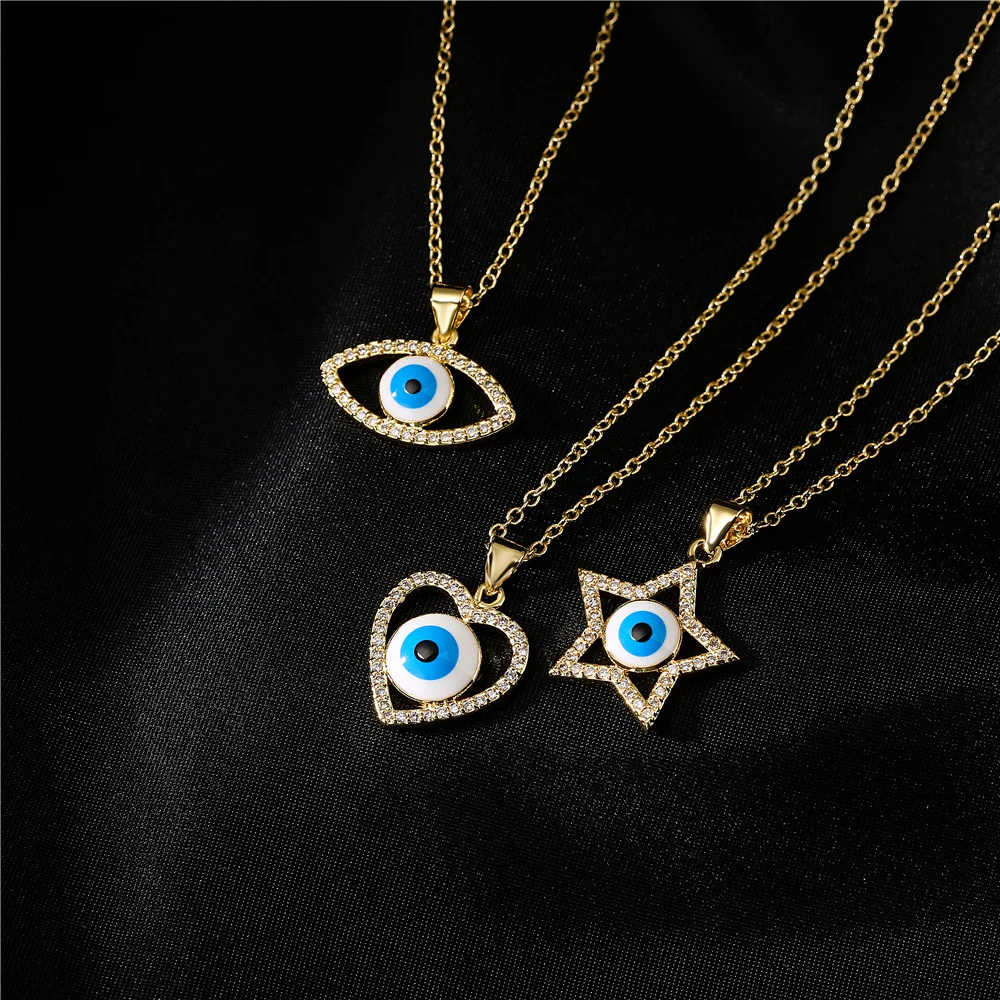 

Kolye SL-N95AG21401 Fashion Jewelry Custom gold Plated Chain copper Pendant Gold Blue star heart Eye Necklace Women