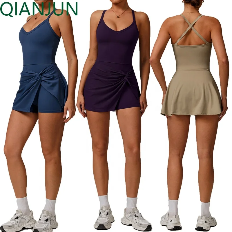 2025 New Sport One Piece Tennis Dress for Women Golf Workout Outfits with Shorts Sports Bodysuits