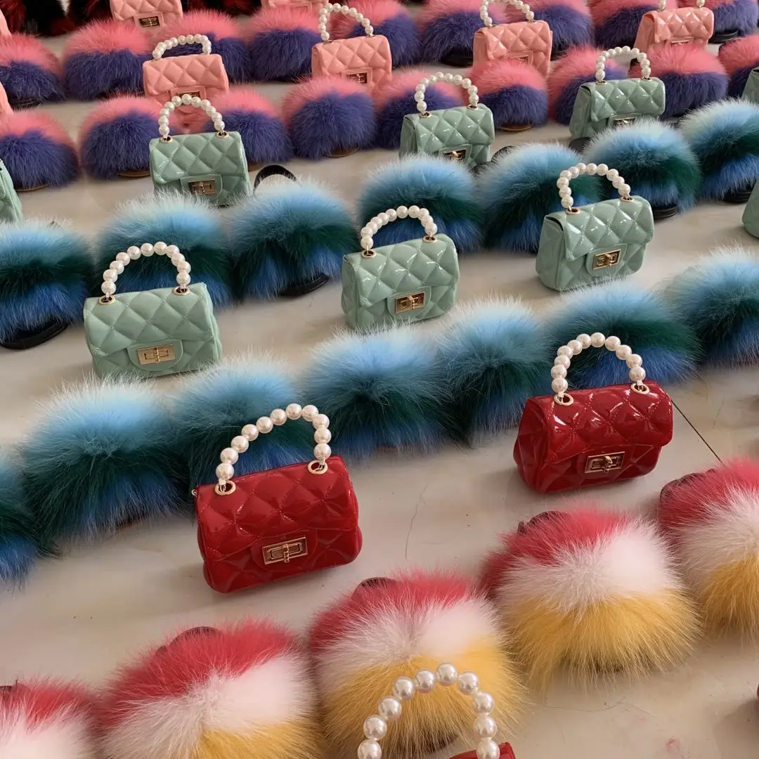 

fur slides and matching purse for kids and babies, Customized color